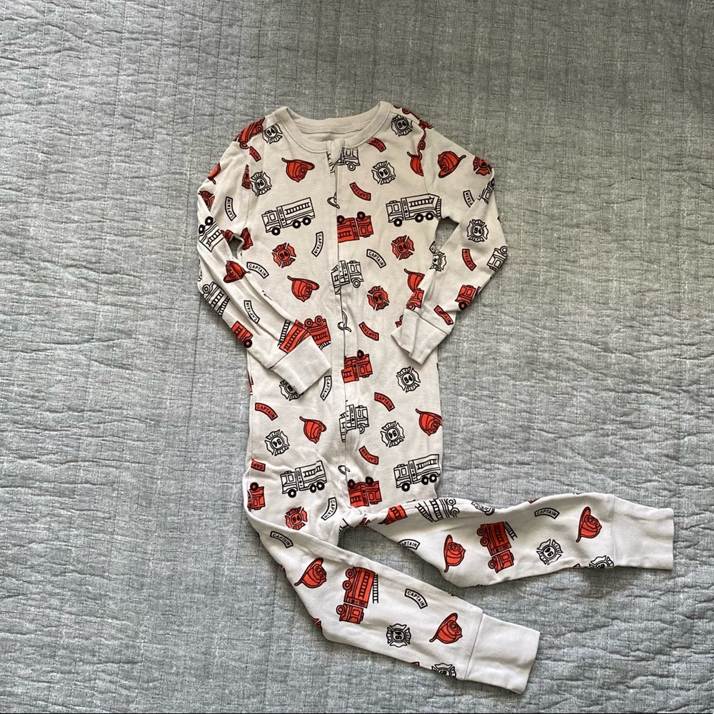 NWOT Old Navy unisex one-piece pajamas with zipper. Fire engine theme.